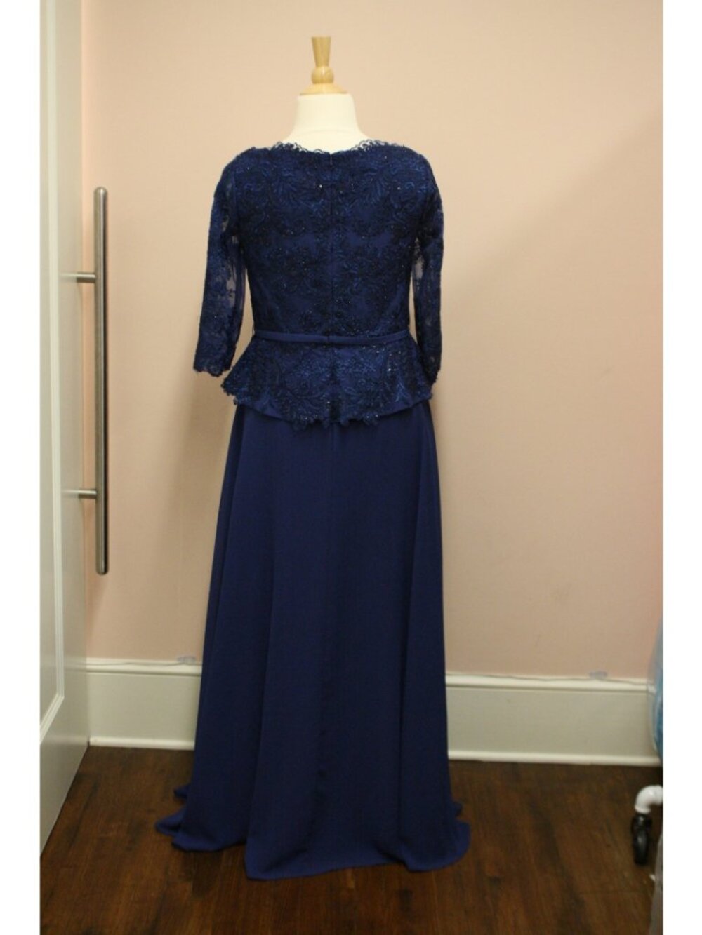 Sapphire Beaded Peplum Chiffon Mother of Bride/Groom Evening Gown MGNY 72720 - Picture 6 of 13